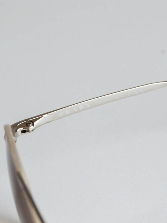 Prada SPR51S Silver Round Double Bridge Sunglasses Brown Gradient — w/ Case